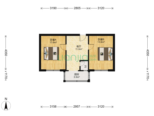 平安小区 2室1厅1卫 53平方