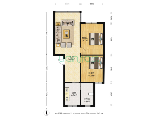 虹桥新村 2室1厅1卫 82平方