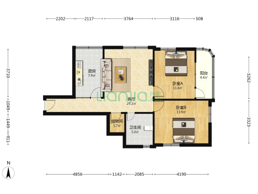 农行分行鱼池子家属院 2室1厅1卫 68平方