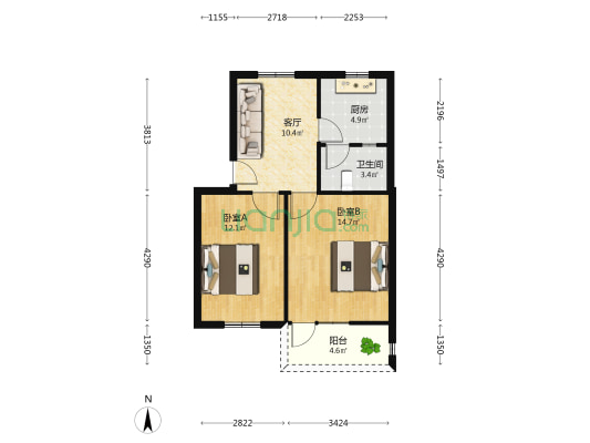 农机宿舍 2室1厅1卫 62平方