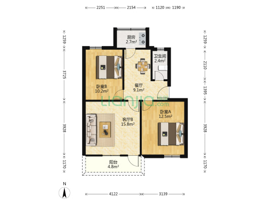 黄船生活区 2室2厅1卫 67平方