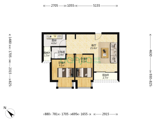 丹翠欣苑小区 2室1厅1卫 69平方
