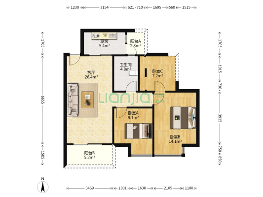 方直星耀国际 3室1厅1卫 183平方