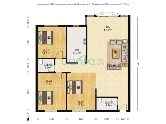 佳兴苑 3室1厅2卫 150平方