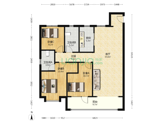 世茂璀璨天樾 3室1厅2卫 128平方