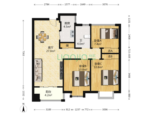 丽阳雅居 3室1厅1卫 93平方