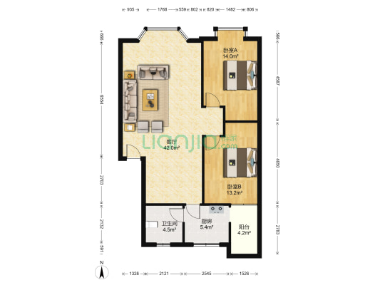 东福家苑 2室1厅1卫 98平方