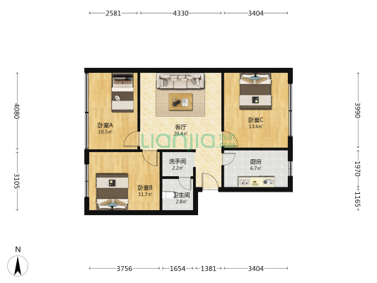 同发街74号 3室1厅2卫 82平方