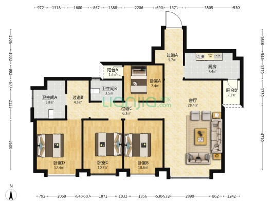 碧桂园昆明中心 4室1厅2卫 153平方