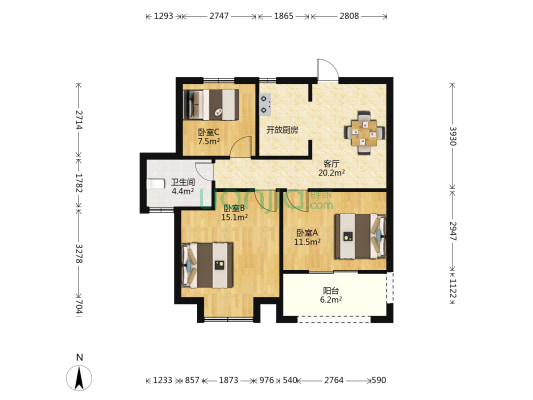 城际英伦 3室1厅1卫 84平方
