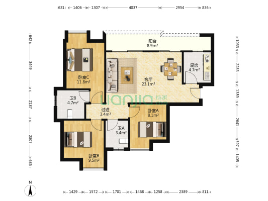 南桥新城 3室1厅2卫 97平方