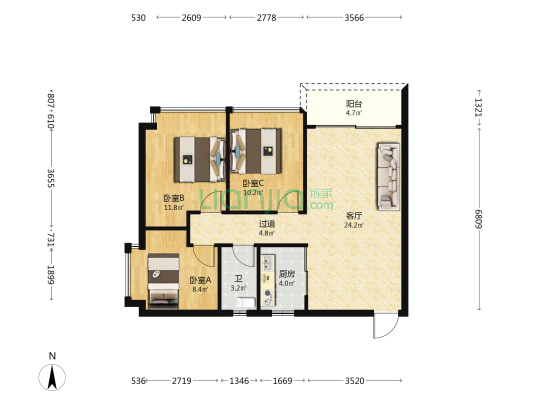 名远幸福里 3室1厅1卫 93平方