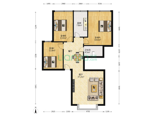 繁荣家园 3室1厅1卫 107平方
