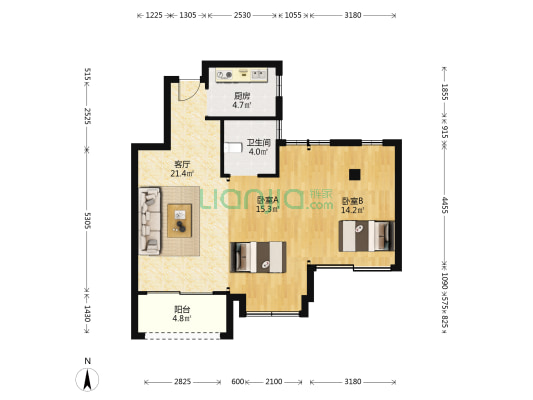 丽景春天 2室1厅1卫 88平方