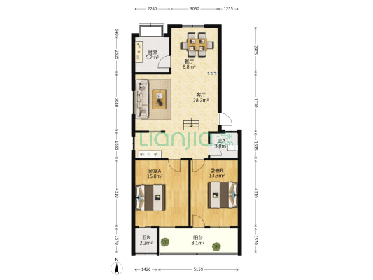 官柳南路6号 2室2厅2卫 104平方