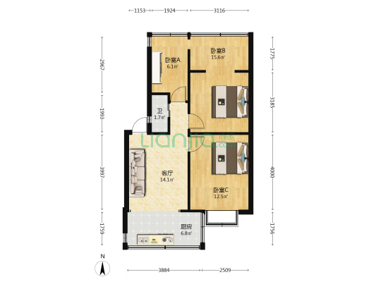 永学巷1号 3室1厅1卫 61平方