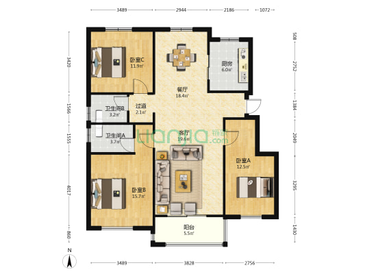 庆同学府 3室2厅2卫 120平方