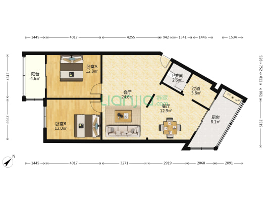 达兴花园 2室2厅1卫 94平方