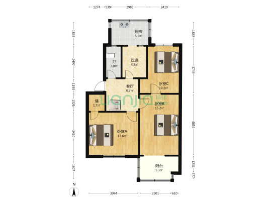 经五路4-1号 3室1厅1卫 74平方