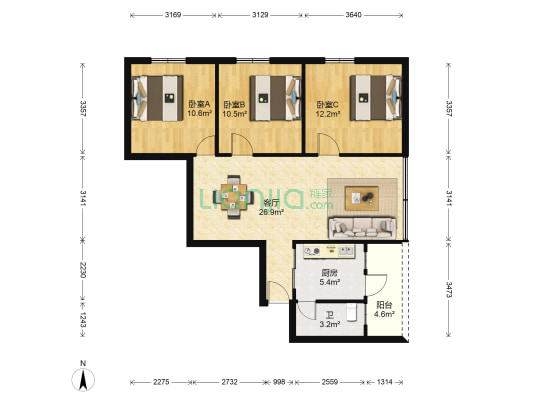 麦围新街 3室1厅1卫 78平方