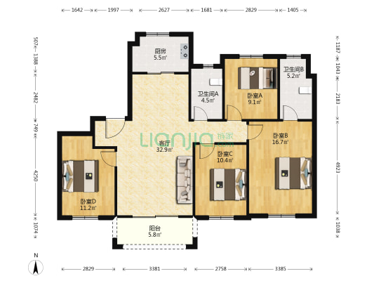 华润万象府 4室1厅2卫 137平方