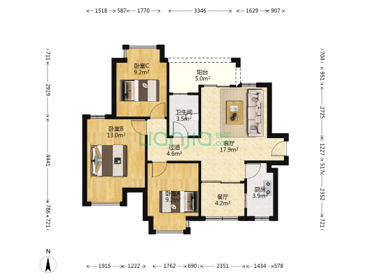 锦龙湾畔一期 3室2厅1卫 89平方