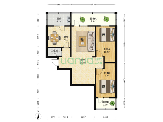 劳动路39号院 2室2厅1卫 83平方