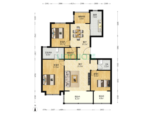 万科翡翠书院 3室2厅2卫 133平方