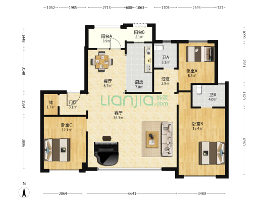 金地·水西印 3室2厅2卫 143平方