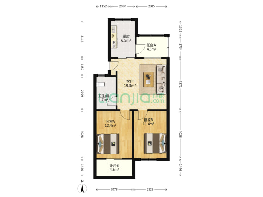 福馨公寓 2室1厅1卫 80平方