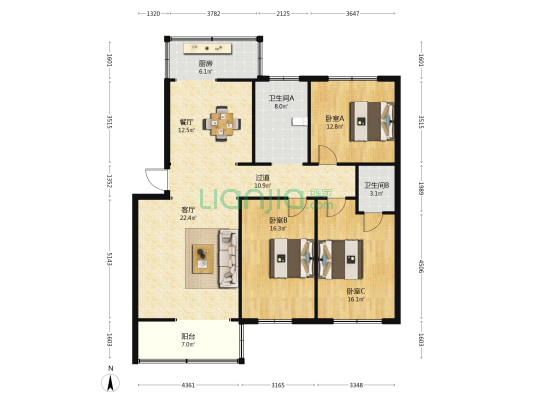 和平里小区 3室2厅2卫 137平方