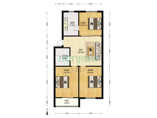跃进路 3室1厅1卫 100平方