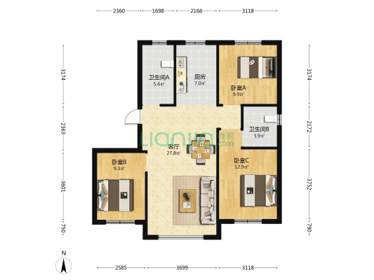 中益悦江之光 3室1厅2卫 99平方