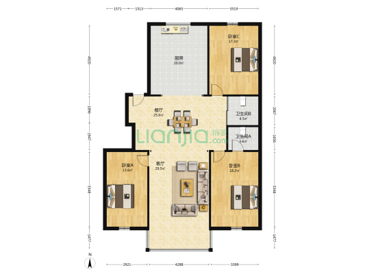 五金站小区 3室2厅2卫 168平方