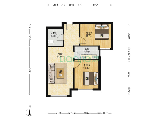 全南两居 房本满二 毛坯 采光好-户型图
