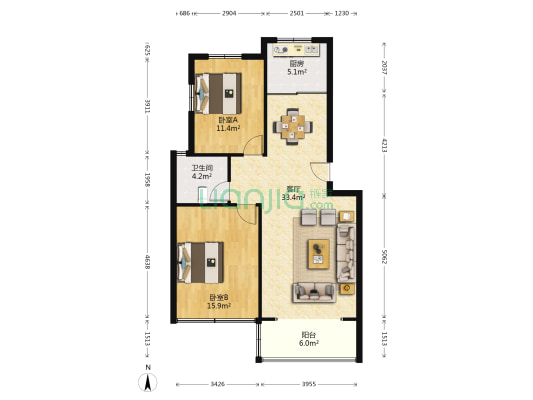 万恒亲亲家园 2室1厅1卫 60平方