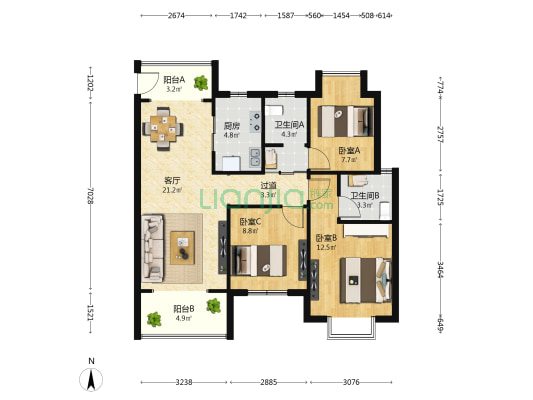 太平洋广场 3室1厅2卫 103平方