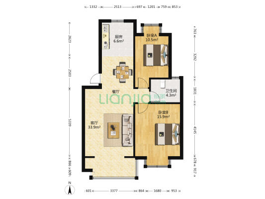 美林湾 2室1厅1卫 84平方