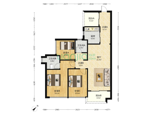越秀TOD星航 3室1厅2卫 98平方
