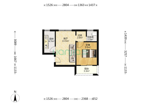 梧桐嘉园 1室1厅1卫 50平方