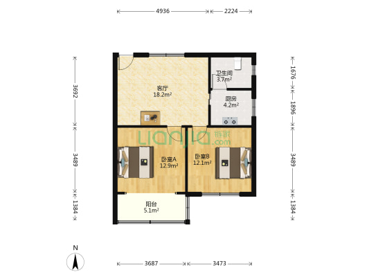 建设新村 2室1厅1卫 73平方