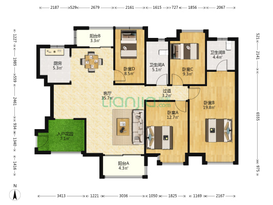 祥景花园B区 4室1厅2卫 139平方