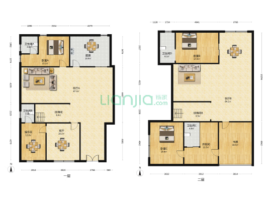 海陵中路60号 4室3厅4卫 400平方