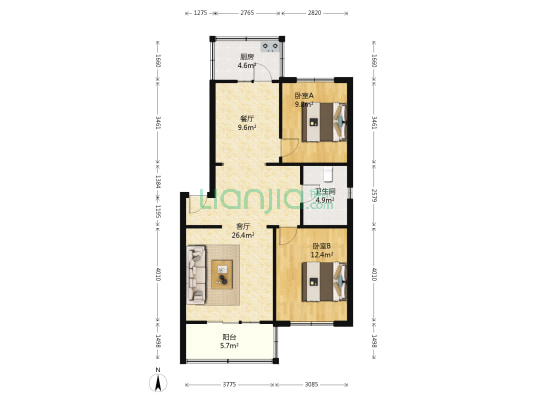 新丽公寓 2室2厅1卫 92平方