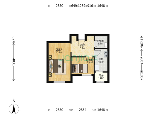 祥泽园 2室0厅1卫 59平方