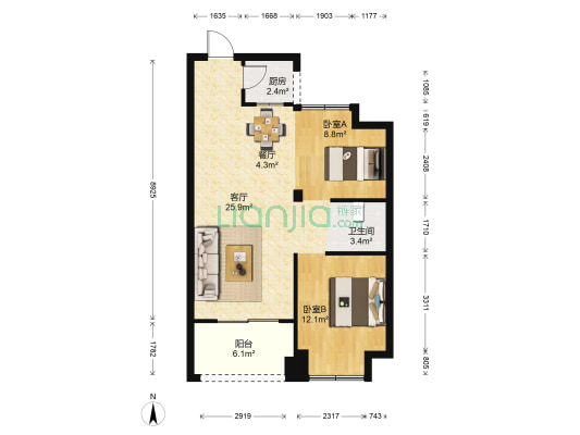 大洋鹭洲龙园 2室2厅1卫 73平方