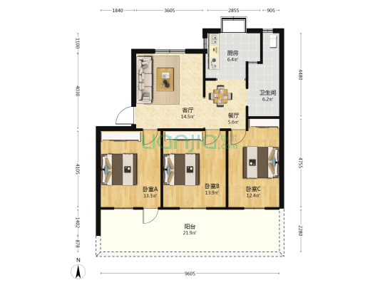 襄城区物价分局家属楼 3室2厅1卫 95平方