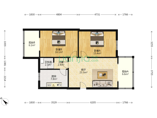 鼓楼南街100号 2室1厅1卫 83平方
