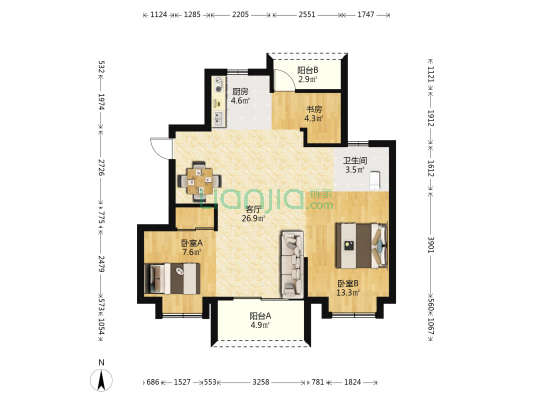 卓越大发·蔚蓝云图 3室1厅1卫 85平方