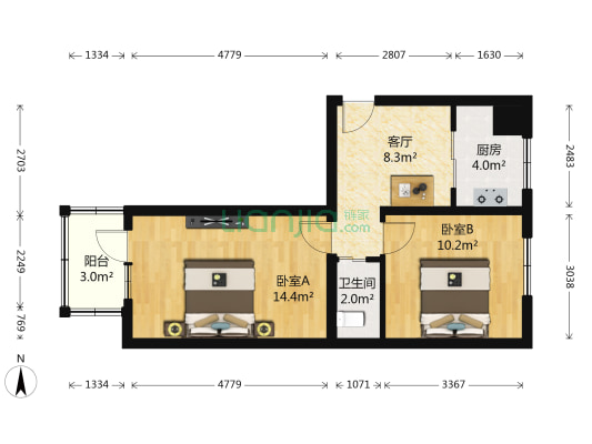万寿路24号院 2室1厅1卫 52平方